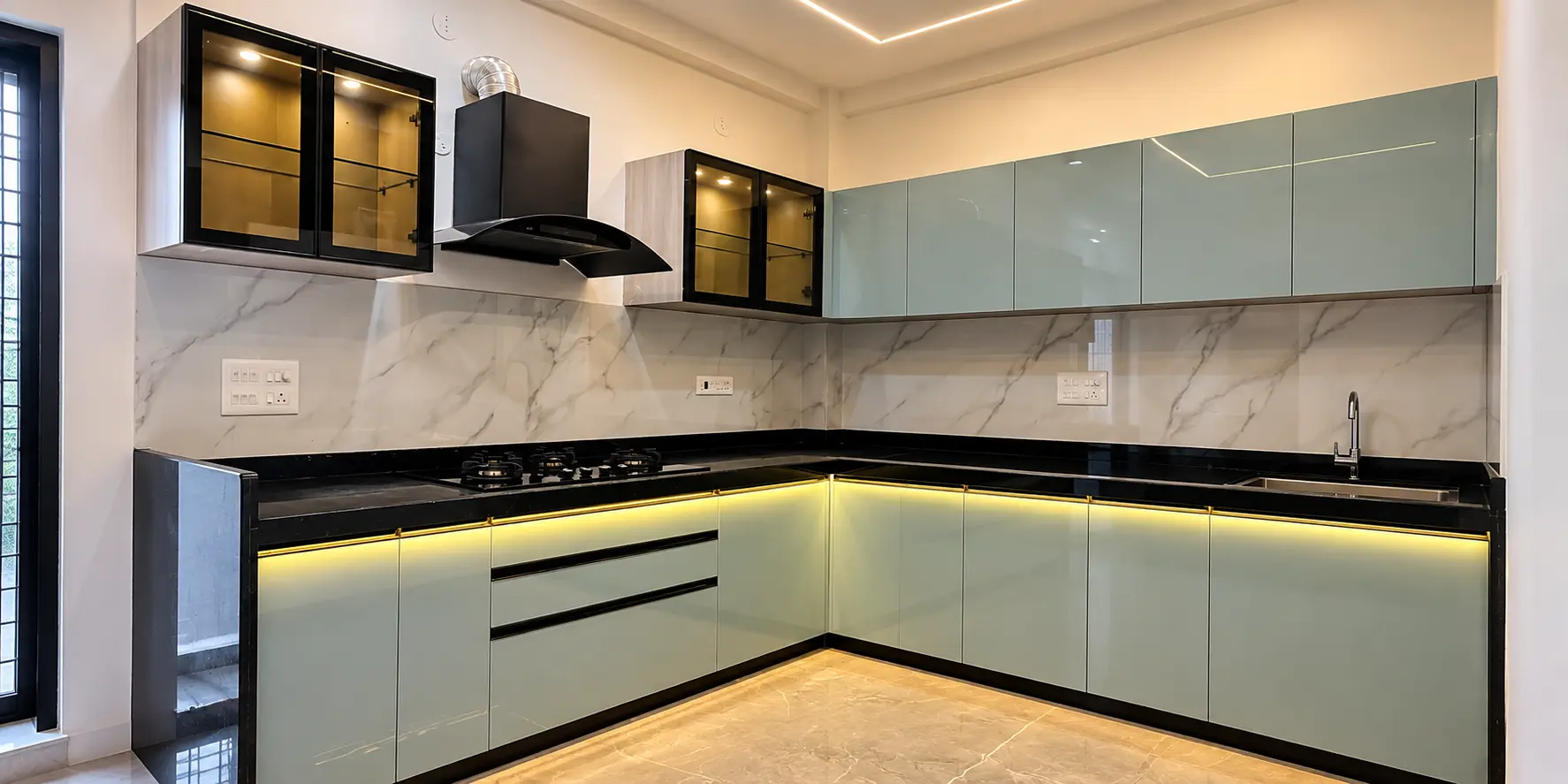 Modern modular kitchen interior design with premium cabinets and elegant layout